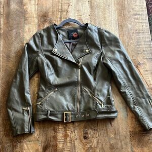 G by Guess Green Leather Moto Jacket Asymmetrical Zipper